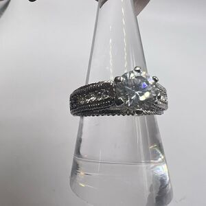 Size 9 Silver Tone and CZ Ring Engagement Wedding Ring